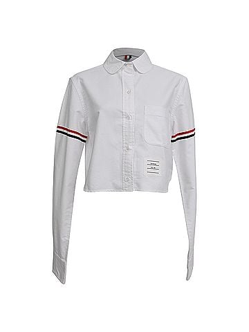Thom Browne Thom Browne White Oxford Armband Cropped Round Collar Shirt in White Cotton (view 1)