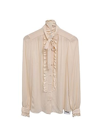 Dolce & Gabbana Dolce &amp; Gabbana Pussy-Bow Blouse with Ruffled Trim in Beige Silk (view 1)