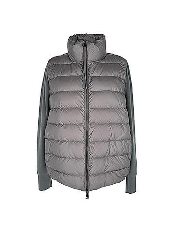 Moncler Moncler Zip-Up Down Knit Jacket in Grey Polyamide (view 1)