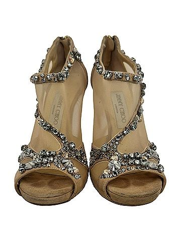 Jimmy Choo Jimmy Choo Mesh Accents Pumps in Beige Suede (view 2)