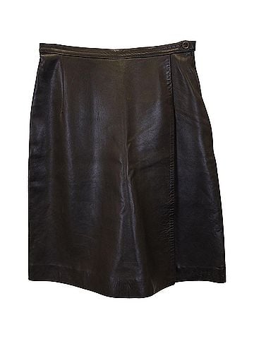 Mario Valentino Valentino Boutique Overlap Knee Length Skirt in Brown Leather (view 1)