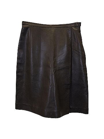 Mario Valentino Valentino Boutique Overlap Knee Length Skirt in Brown Leather (view 2)