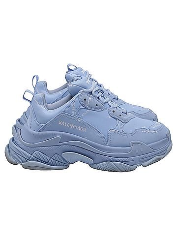 Balenciaga Balenciaga All Over Logo Triple S Sneakers in Light Blue Polyester (view 1)