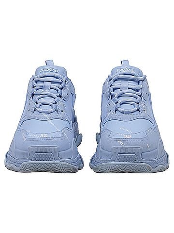 Balenciaga Balenciaga All Over Logo Triple S Sneakers in Light Blue Polyester (view 2)