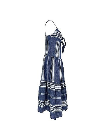Ralph Lauren Ralph Lauren Striped Sleeveless Midi Dress in Blue Linen (view 2)