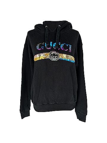 Gucci Gucci Sequined Logo Hooded Sweatshirt in Black Cotton (view 1)