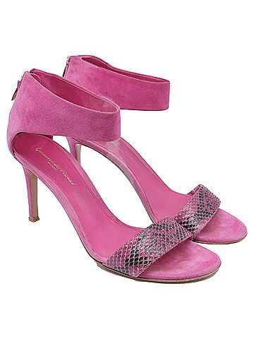 Gianvito Rossi Gianvitto Rossi Ankle Strap Open Toe Stiletto in Pink Suede (view 2)