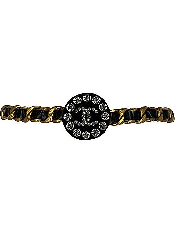 Chanel Chanel 1995 CC Rhinestone Chain Belt in Black Leather (view 1)