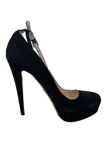 Prada Prada Ankle Strap Platform Pumps in Black Suede (view 1)