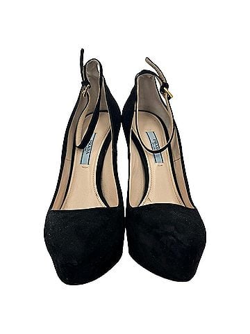 Prada Prada Ankle Strap Platform Pumps in Black Suede (view 2)