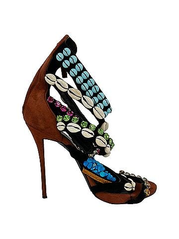 Giuseppe Zanotti Giuseppe Zanotti Seashell, Rhinestone and Bead Embellished Sandals in Brown Suede (view 1)