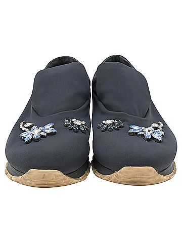 Prada Prada Flower Crystal-Embellished Slip-On Sneakers in Navy Blue Neoprene (view 2)