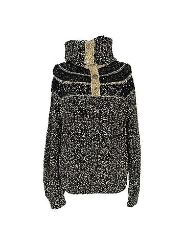 Chanel Chanel Gold Accent High-Neck Button Sweater in Black Wool (view 1)