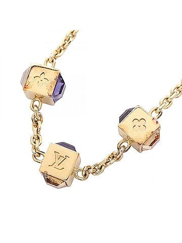 Louis Vuitton Louis Vuitton Collier Gamble Necklace, Gold Plated (GP), Rhinestone, Women's, Tone, M66061 (view 1)