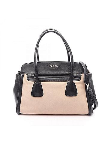 Prada Prada PRADA Logo 2-Way Handbag, Canvas &amp; Saffiano Leather, Women's, Ivory Black (view 1)