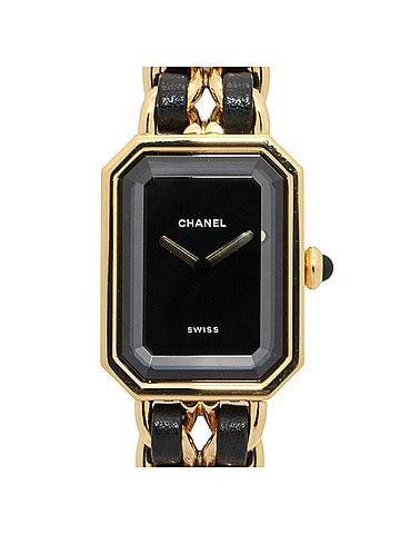Chanel Chanel CHANEL Première L Watch, Gold Plated (GP), Leather Strap, Women's, Black, H0001 (view 1)