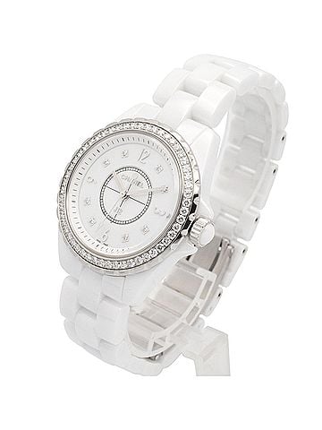 Chanel Chanel J12 Diamond Bezel 8-Diamond Watch, Ceramic, Diamond, Ladies, White, H3110 (view 2)