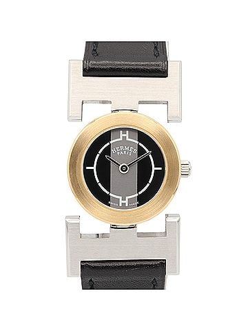 Hermès Hermes HERMES Paprika Watch, Gold Plated (GP), Stainless Steel, Leather Strap, Women's, Black, PA1.220 (view 1)