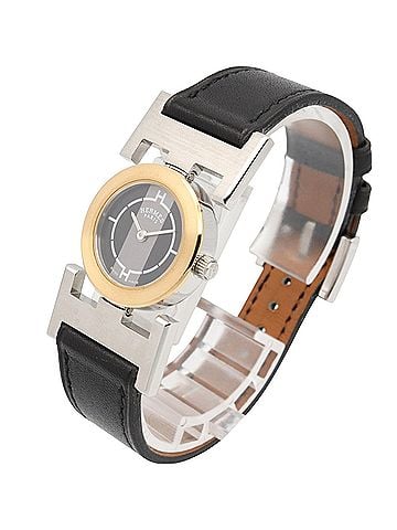 Hermès Hermes HERMES Paprika Watch, Gold Plated (GP), Stainless Steel, Leather Strap, Women's, Black, PA1.220 (view 2)