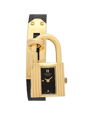 Hermès Hermes Kelly Watch, Gold Plated (GP), Leather Strap, Women's, Black, KE1.201 (view 1)