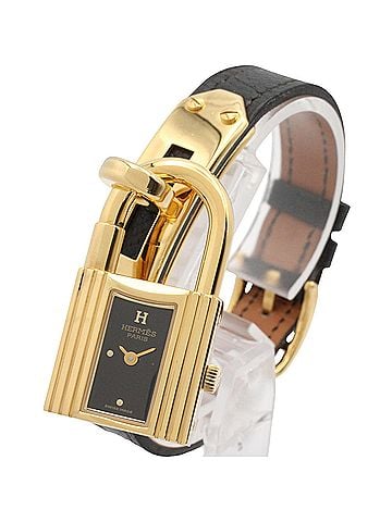 Hermès Hermes Kelly Watch, Gold Plated (GP), Leather Strap, Women's, Black, KE1.201 (view 2)
