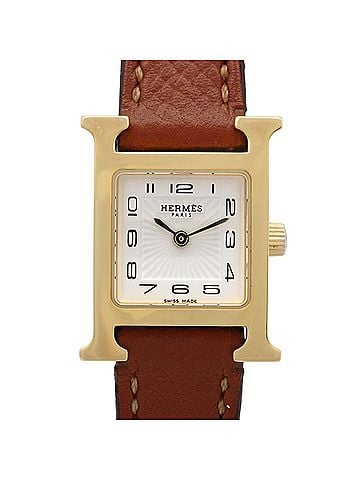 Hermès Hermes H-Watch Mini Wristwatch, Gold Plated (GP), Leather Strap, Women's, White (HH1.101) (view 1)