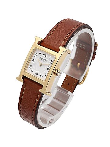 Hermès Hermes H-Watch Mini Wristwatch, Gold Plated (GP), Leather Strap, Women's, White (HH1.101) (view 2)