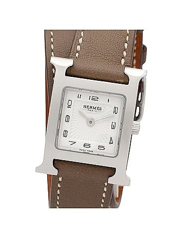 Hermès Hermes H-Watch Double Tour Wristwatch, Stainless Steel, Leather Strap, Women's, White (HH1.210) (view 1)