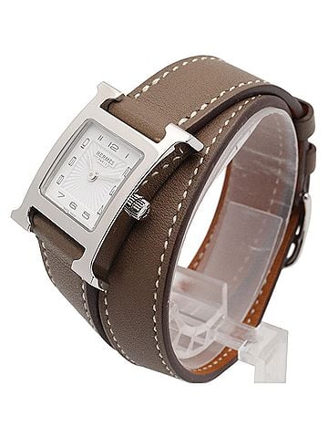Hermès Hermes H-Watch Double Tour Wristwatch, Stainless Steel, Leather Strap, Women's, White (HH1.210) (view 2)