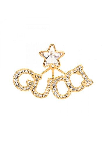 Gucci Gucci logo star earrings, gold-plated (GP) rhinestone women's, gold tone. (view 1)