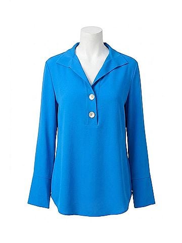 Joseph Ribkoff Collared Long Sleeve Gauze Top in Coastal Blue (view 1)