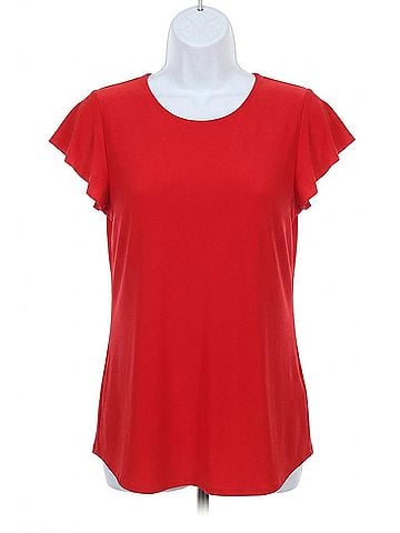 Joseph Ribkoff Short Flutter Sleeve Round Neck Top in Radiant Red (view 1)