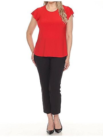 Joseph Ribkoff Short Flutter Sleeve Round Neck Top in Radiant Red (view 2)