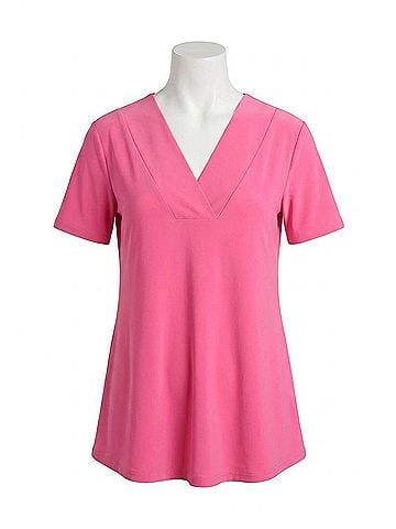 Joseph Ribkoff V-Neck Short Sleeve Flared Top in Bubble Gum (view 1)