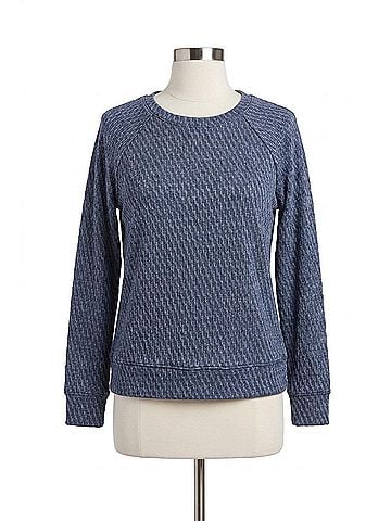 Tribal Textured Knit Crew Neck Top in Sapphire (view 1)