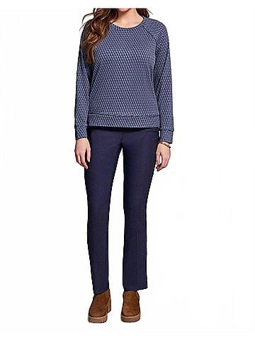 Tribal Textured Knit Crew Neck Top in Sapphire (view 2)