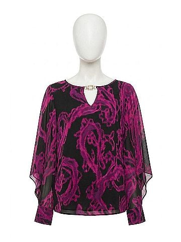 Joseph Ribkoff Paisley Print Georgette Long Sleeves Top in Black/Cosmos (view 1)