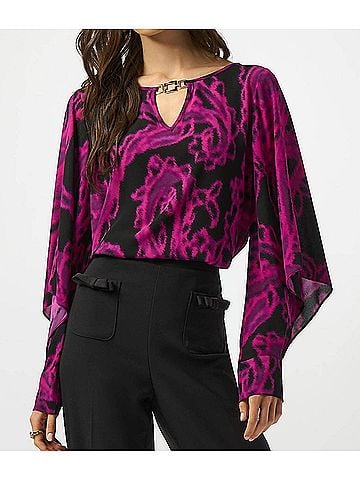 Joseph Ribkoff Paisley Print Georgette Long Sleeves Top in Black/Cosmos (view 2)