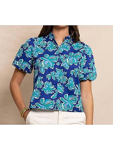 Southern Tide Payge Poplin Short Sleeeve Top in Surf Blue (view 2)
