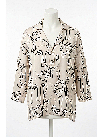 Joseph Ribkoff Abstract Face Print Boxy Top in Moonstone/Black (view 1)