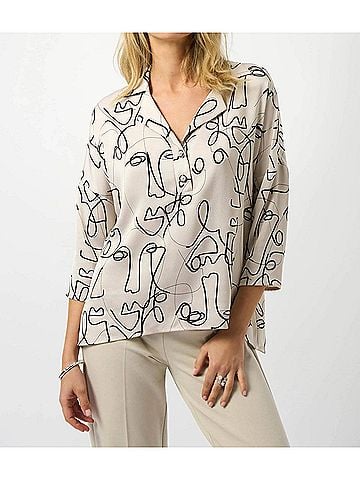 Joseph Ribkoff Abstract Face Print Boxy Top in Moonstone/Black (view 2)