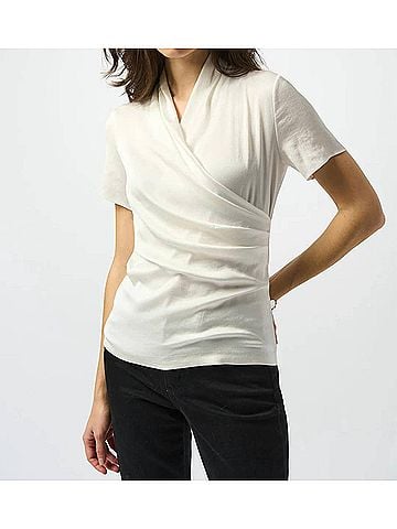Joseph Ribkoff Faux Wrap Short Sleeve Satin Knit Top in Winter White (view 2)