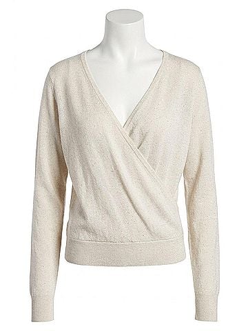Kinross Sequin Long Sleeve Surplice Top in Ivory (view 1)