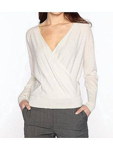 Kinross Sequin Long Sleeve Surplice Top in Ivory (view 2)