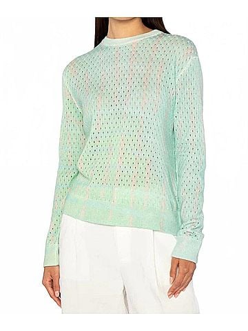 Kinross Women's Blurred Lines Pointelle Crew Neck Top in Aquatic (view 2)
