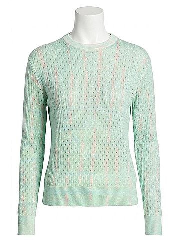 Kinross Women's Blurred Lines Pointelle Crew Neck Top in Aquatic (view 1)