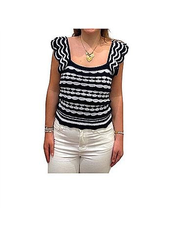 Autumn Cashmere Flutter Sleeve Knit Tank Top in Navy Blue/Platinum (view 2)