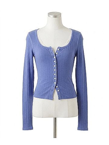 Free People End Game Pointelle Long Sleeve Top in Periwinkle (view 1)