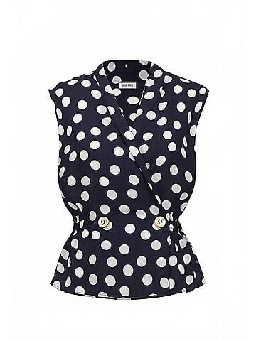 Joseph Ribkoff Georgette Dot Print Wrap Peplum Top With Buttons in Midnight Blue/Vanilla (view 1)