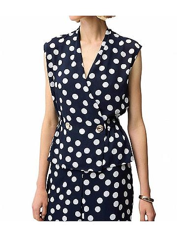 Joseph Ribkoff Georgette Dot Print Wrap Peplum Top With Buttons in Midnight Blue/Vanilla (view 2)